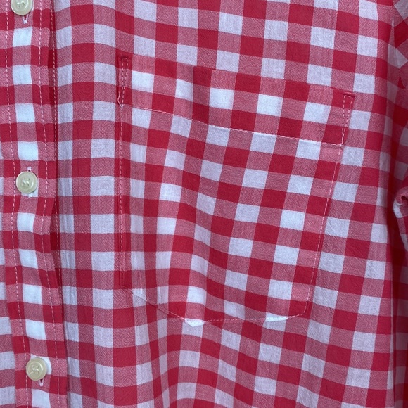 J.Crew M Factory Shirt Button Down Gingham Plaid Hot Pink White Cotton - Picture 8 of 11